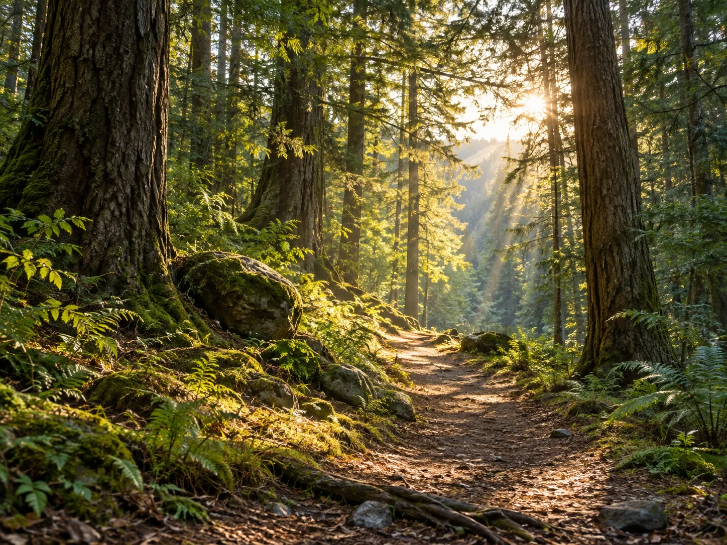 Chemin lumineux dans un paysage naturel